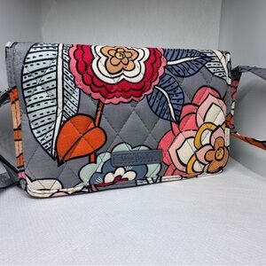 Vera Bradley Gray Quilted Floral Crossbody with Pink & Orange Flowers